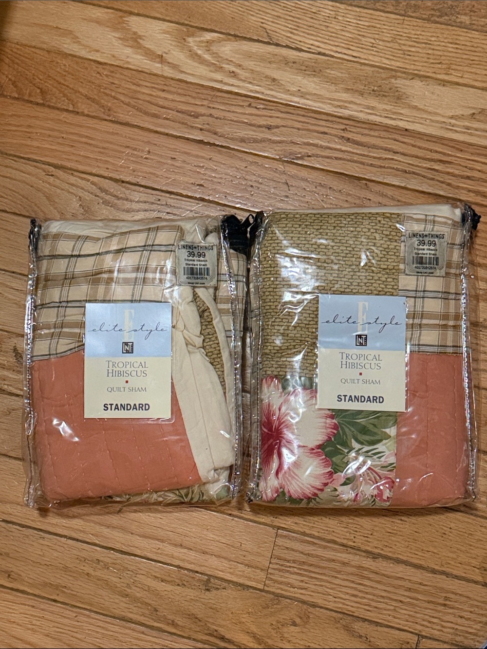 EliteStyle Coral, Beige & Green Tropical Hibiscus Quilted Shams (Set of 2)